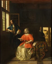 Intérieur avec une jeune femme lisant une lettre
