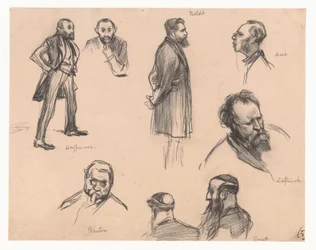 Portraits des membres du Parlement J.H.L. Haffmans, B.H. Heldt, R.P. Mees, Général A.E. Reuter, capitaine H. Seret et F. Lieftinck