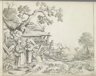 Paysage avec un paysan et une paysanne