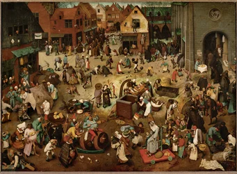 Lutte entre le carnaval et le carême (peinture sur bois de chêne)