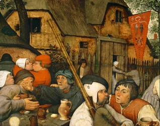 Danse des paysans. Le drapeau indique une maison close (peinture sur bois de chêne)