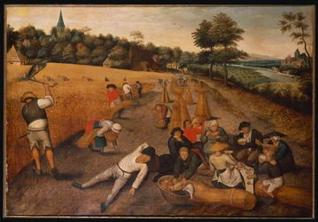 Été : Moissonneurs travaillant et mangeant dans un champ de blé, 1624