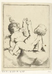 Un ange et un enfant sur un nuage