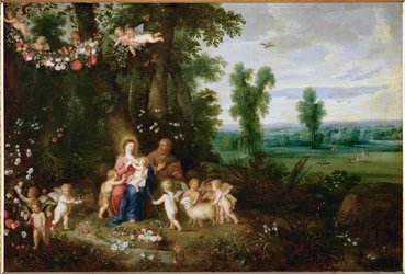 La Sainte Famille avec Saint Jean-Baptiste et les anges (peinture sur cuivre)