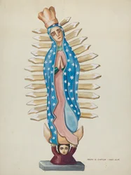 Guadalupe Wood Santo ou Bulto, vers 1937 (aquarelle sur carton)
