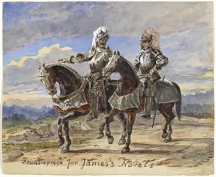 Deux chevaliers à cheval dans un paysage