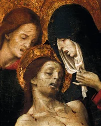 Descente de Croix (Deposizione), détail de Saint Jean, la Vierge Marie et le Christ, début du 16ème siècle
