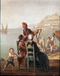 Un vendeur de poisson et un couple, détail, XVIIIe siècle, Museo Nazionale di San Martino, Naples