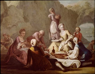 Scène de banquet à Posillipo (Pausilippe), Naples. Détail d
