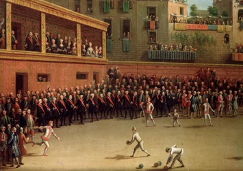 Jeu de balle italien (palla a bracciale) en intérieur Peinture de Pietro Fabris (1740-1792)