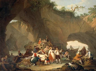 Gens ordinaires déjeunant devant la grotte, par Pietro Fabris