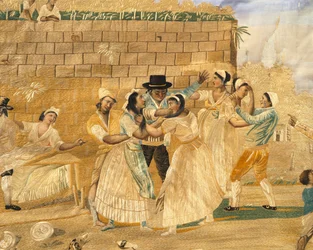Le Napolitain possessif (scène de combat, broderie sur soie d