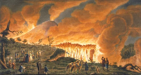 Vue de Hamilton escortant leurs majestés siciliennes le 11 mai 1771, pour observer la coulée de lave de la grande éruption du Vésuve, Planche 38 de 