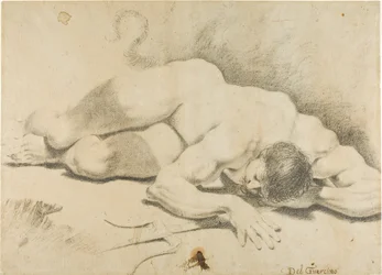 Nu masculin allongé, avec trident