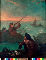 Chasse au canard dans la lagune