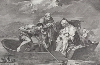 La fuite en Égypte, avec la Sainte Famille dans un bateau, 1730-50