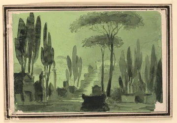 Décor de scène, escaliers entre les tombes