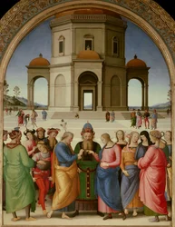Le Mariage de la Vierge, peinture de Pietro Vannucci, dit Il Perugino (1450-1523), 1504, 2,36 x 1,86 m, Caen, musée des Beaux-Arts, Mariage de la Vierge, peinture de Pietro Vannucci, dit Il Perugino (1450-1523), huile sur bois (234 x 18