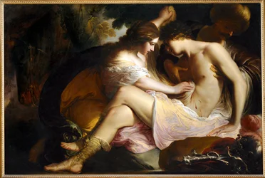 Tancrède blessé, soigné par Hermione, après le duel avec Argante le Sarrasin (peinture sur toile)