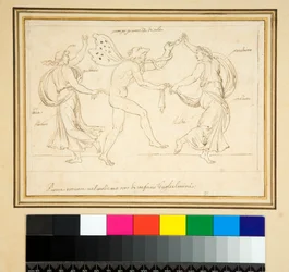 Un satyre et deux femmes dansant