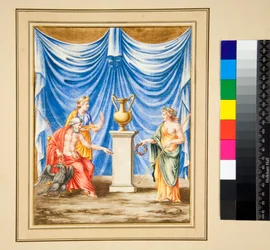 Jupiter assis à gauche avec un aigle et une figure féminine