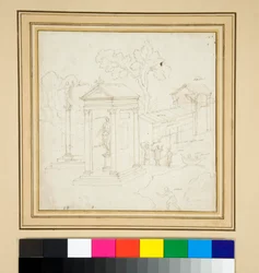 Peinture de paysage avec architecture