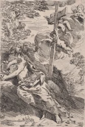 Marie-Madeleine dans le désert, une croix portée par des anges à droite, vers 1630