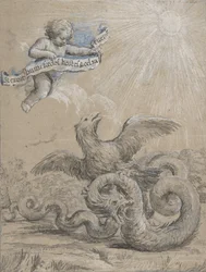 Conception avec un aigle combattant un serpent et un putto dans le ciel tenant, XVIIe siècle