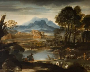 Paysage avec un lac et une ville fortifiée, 1635