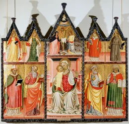 Madone et enfant avec des saints polyptyque, dix panneaux séparés, 1440