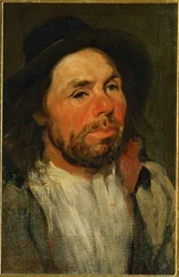 Fermier avec chapeau (huile sur toile)