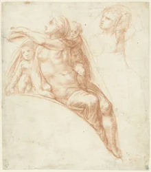Femme nue appuyée sur un arc et deux enfants
