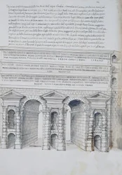 Porta Maggiore à Rome, dessin, des Antiquités romaines, par Pirro Ligorio (1513-1583)