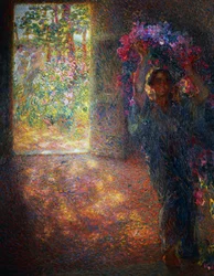 Maison des fleurs, vers 1910, par Plinio Nomellini (1866-1943), huile sur toile, 200x160 cm, Italie, 20e siècle