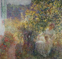 Mère et fils dans le jardin