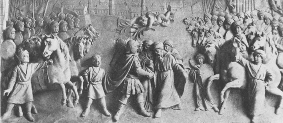Relief de Jean III Sobieski recevant la reddition des troupes turques, après la victoire à la bataille de Vienne (marbre)