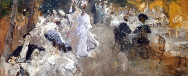 Restaurant en plein air. Peinture de Pompeo Mariani.