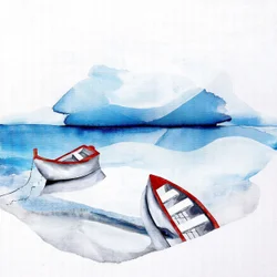 Bateaux rouges, lac bleu