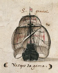 La caravelle de Vasco da Gama, illustration tirée de ‘Memórias das Armadas...’, v. 1568