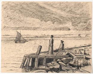 Le moulin à Dyrnæs. Temps gris