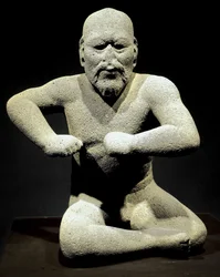 Art précolombien, civilisation olmèque : « Le Lutteur », sculpture provenant de Veracruz, Mexique. Musée national d
