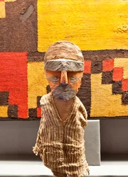 Statuette funéraire/ Pérou, culture Chancay (Bois peint, fibre textile)
