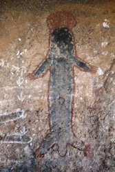 Peinture rupestre aborigène, figure de femme, Uluru, Territoire du Nord, Australie