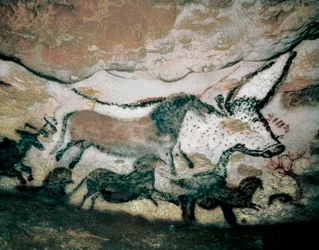 Taureau, avec cerf et cheval, Paléolithique supérieur, de la grotte de Lascaux, France, vers 17 000-15 000 av. J.-C.