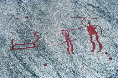 Suède, Comté de Vastra Gotaland, Nord de Bohuslan, Tanum (Tanumshede), peintures rupestres