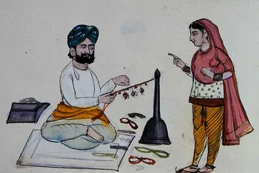 Fabricant de tresses en soie, vers 1890