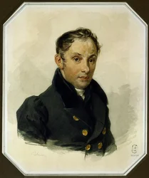 Portrait du poète Vassili Joukovski (1783-1852) - Œuvre de Pyotr Fyodorovich Sokolov (1791-1848) aquarelle sur papier, vers 1820 - Musée Mémorial A. Pouchkine, Saint-Pétersbourg (Russie)