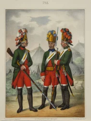 Grenadiers des régiments Preobrazhensky, Semenovsky et Izmailovsky en 1763-1775, début des années 1840