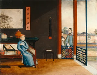 Gentleman lisant sur un lit, vers 1800