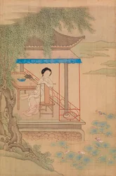 Jeune fille assise sur le porche